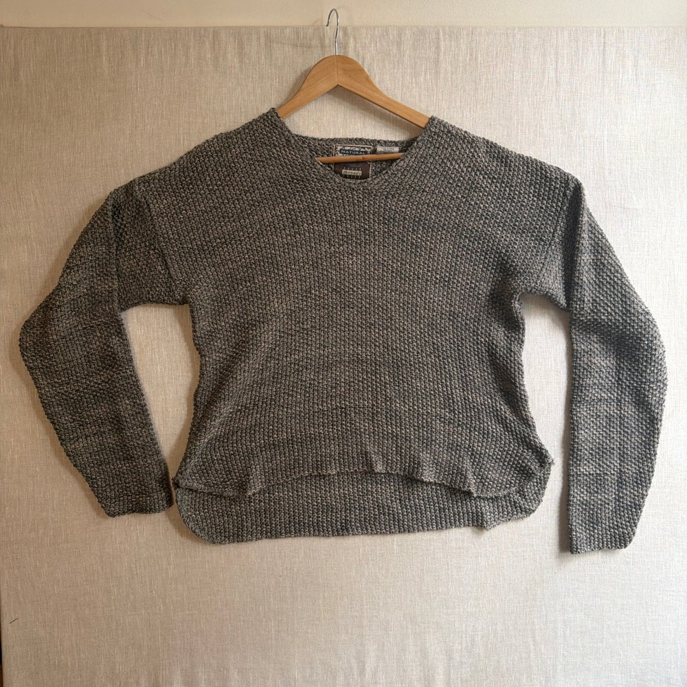 Natural Threads V-Neck Boxy Chunky Knit Sweater Grey Cotton Gorpcore Goblincore